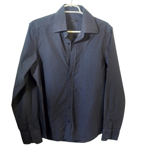 Gucci Other - Gucci Mens Navy Blue Micro Geometric Diamond Long Sleeve Button Down Shirt 41 16